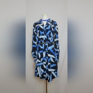 Karl Lagerfeld Paris Blue Abstract Print Shirt Dress, Size Medium